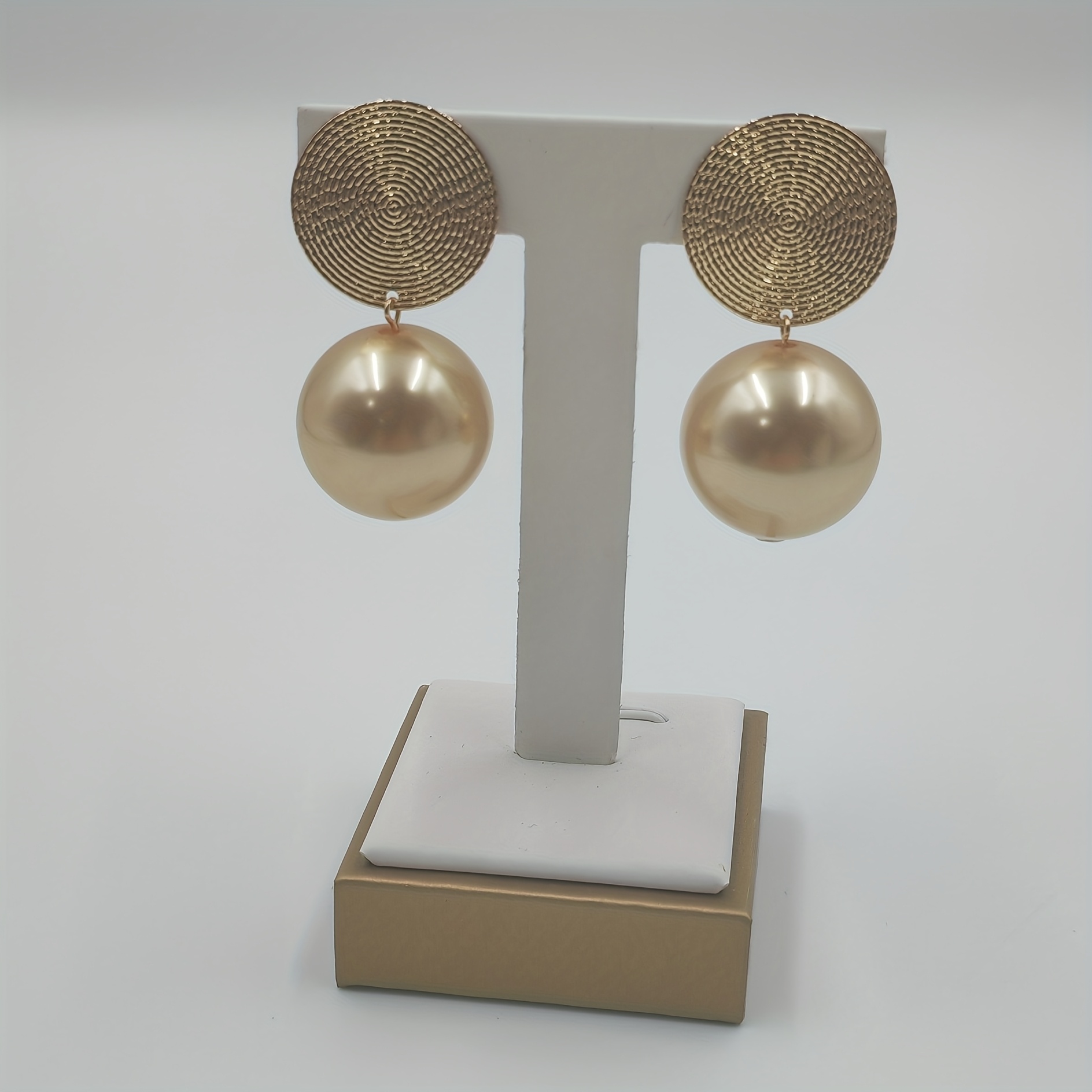 Champagne-Colored Texture Clip-On Earrings